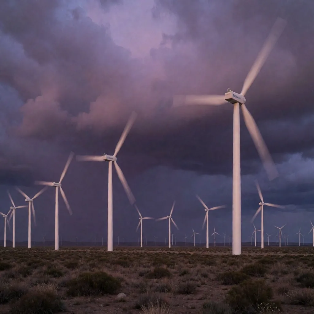 Infraestructura energética argentina al anochecer
