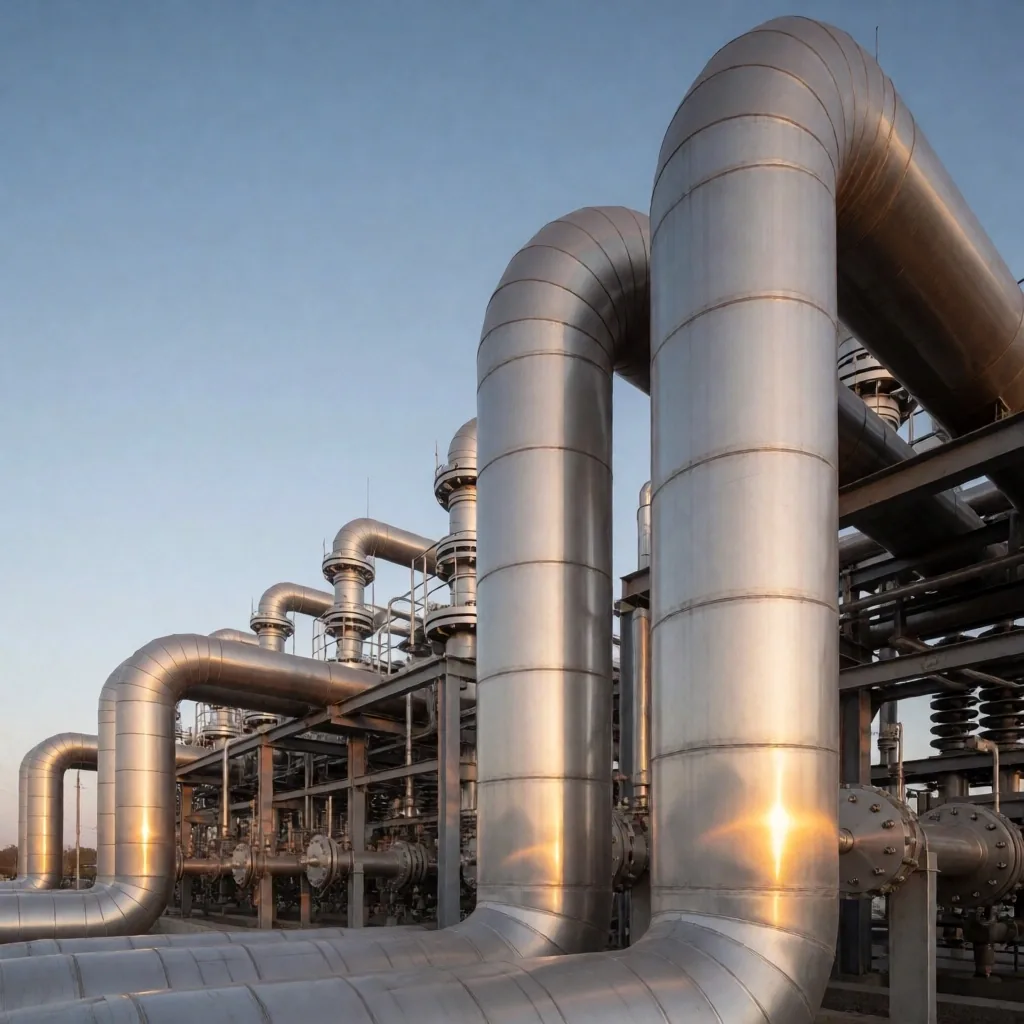 Infraestructura energética argentina al anochecer
