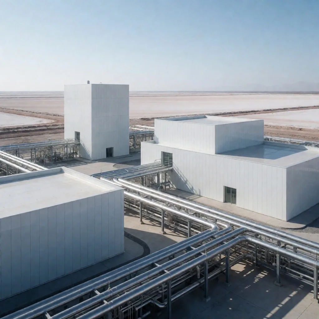 Infraestructura de energía renovable al atardecer en la región de la Puna argentina