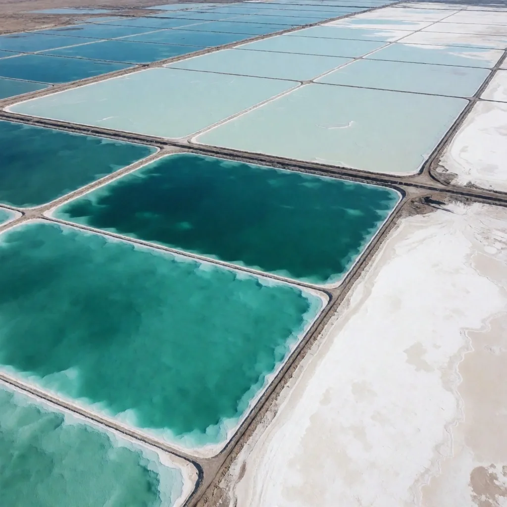 Piletas de evaporación de litio en los salares del norte argentino